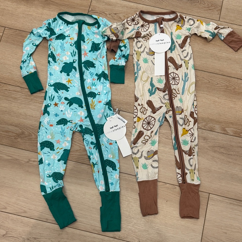 Little Sleepies gender neutral Footies - NWT SET OF TWO!! SZ 2T and 3T!